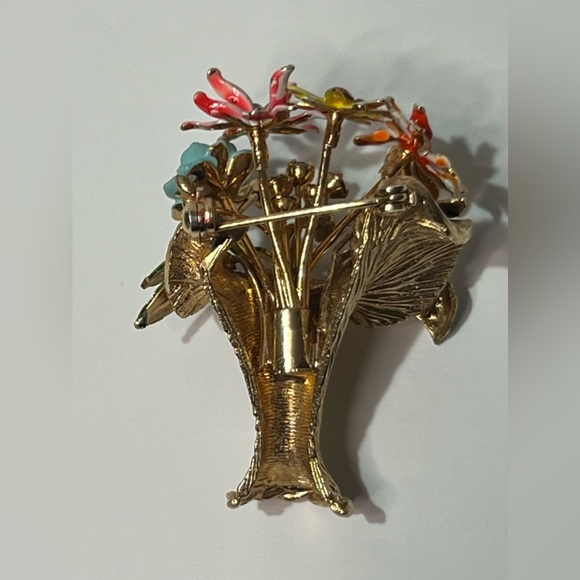 VTG Floral Bouquet Gold Tone Colorful Rhinestones Brooch Pin - Picture 13 of 13